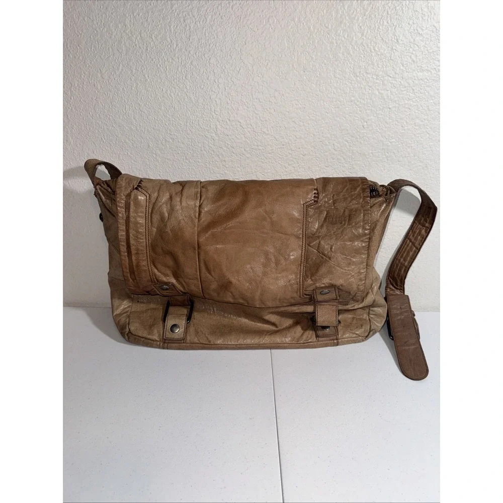 Vintage Hollies Stockholm  Leather Messenger Bag Distressed Tan Patinaed BOHO